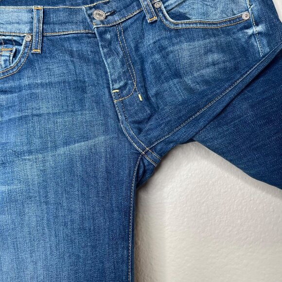 7 For All Mankind Womens Crop Dojo Blue Denim Embroidered 7 Back Pocket Jeans 30 - Picture 7 of 13